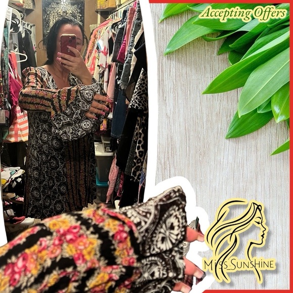 Free People - Sz M - Boho - 70’s - Dress / Tunic - tiered bell sleeves - Picture 3 of 11